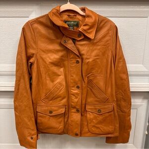 Eddie Bauer Genuine Lamb Leather Jacket Women’s Size M Brown Zipper/Buttons.